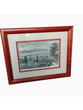 Framed Antique 1873 London Thames Engraving Print 11x14 Victorian Art
